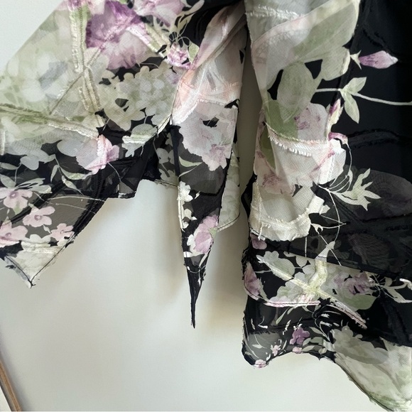 Alex Evening 3/4 sleeve scoop asymmetrical hem floral chiffon blouse Triple Tier - Picture 4 of 13